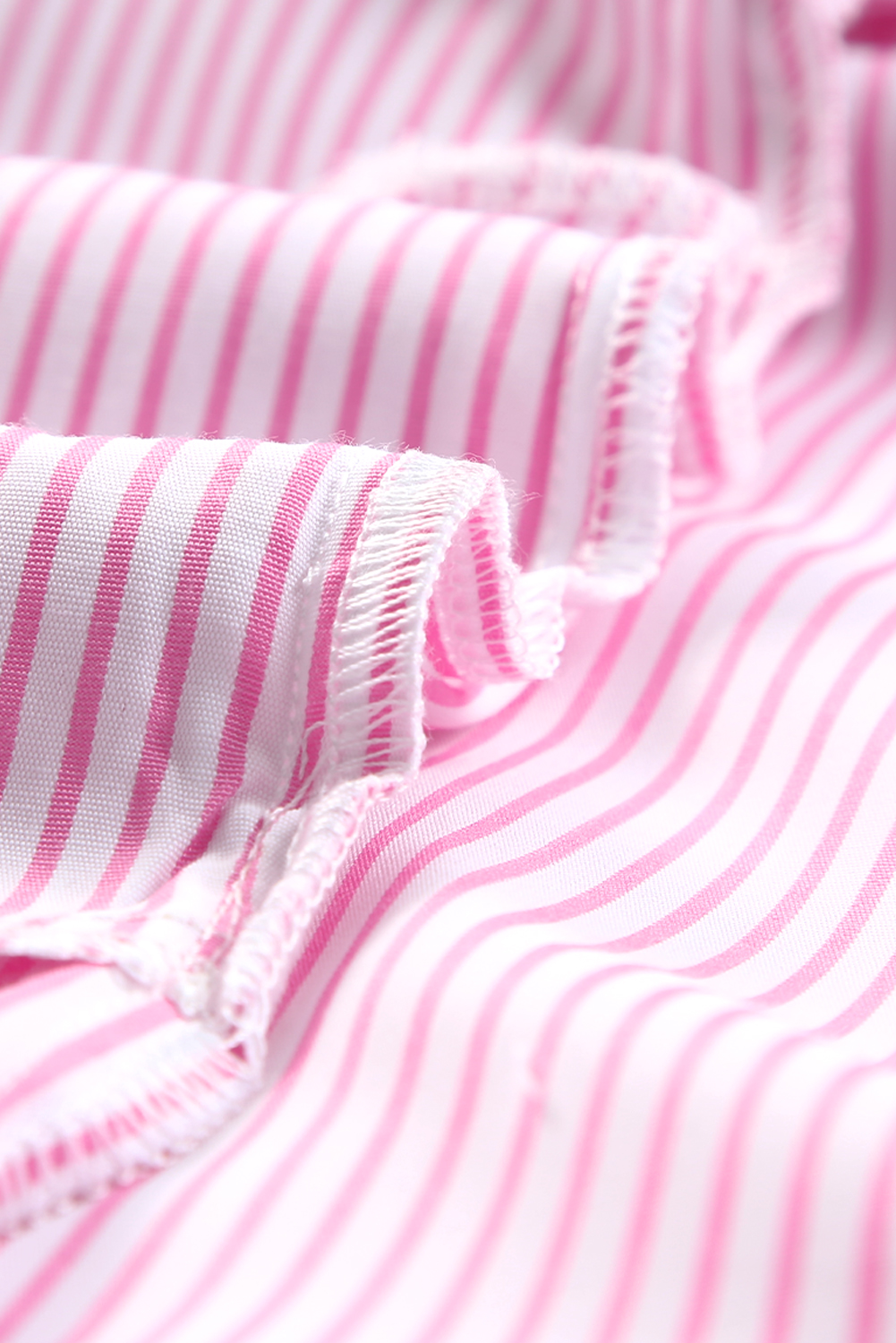 Red Stripe Smocked Cuffed Striped Boyfriend Shirt with Pocket