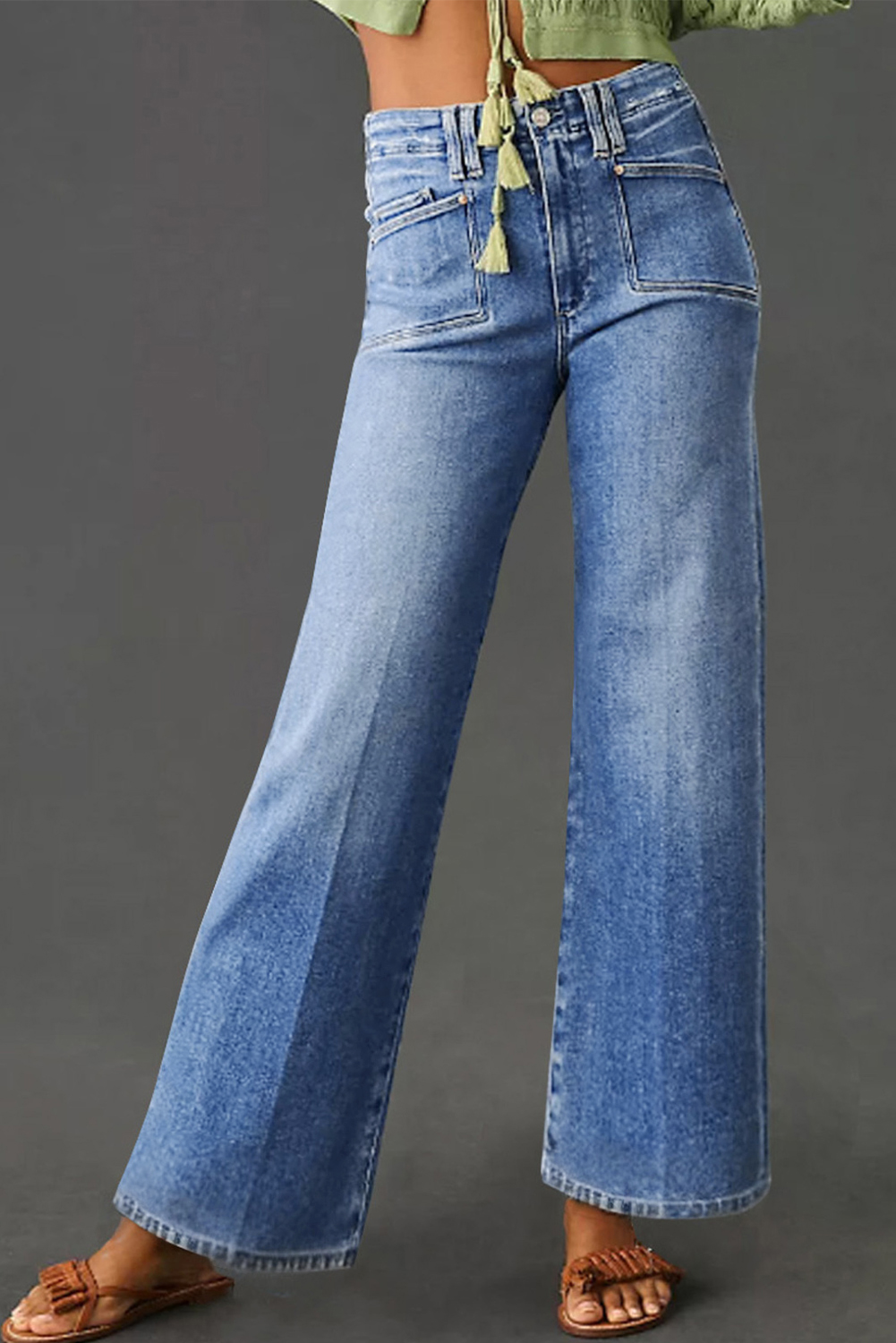 Beau Blue Loose Straight Leg Cropped High Waist Jeans
