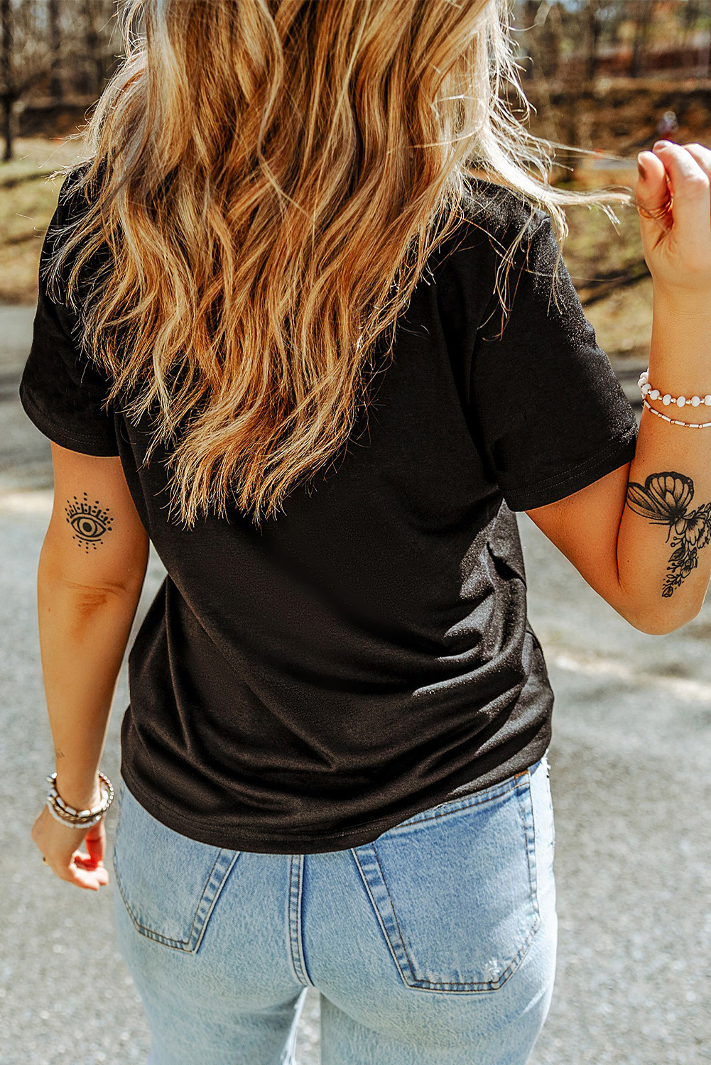 Black Glitter Baseball Bow Patched Cotton Blend T Shirt