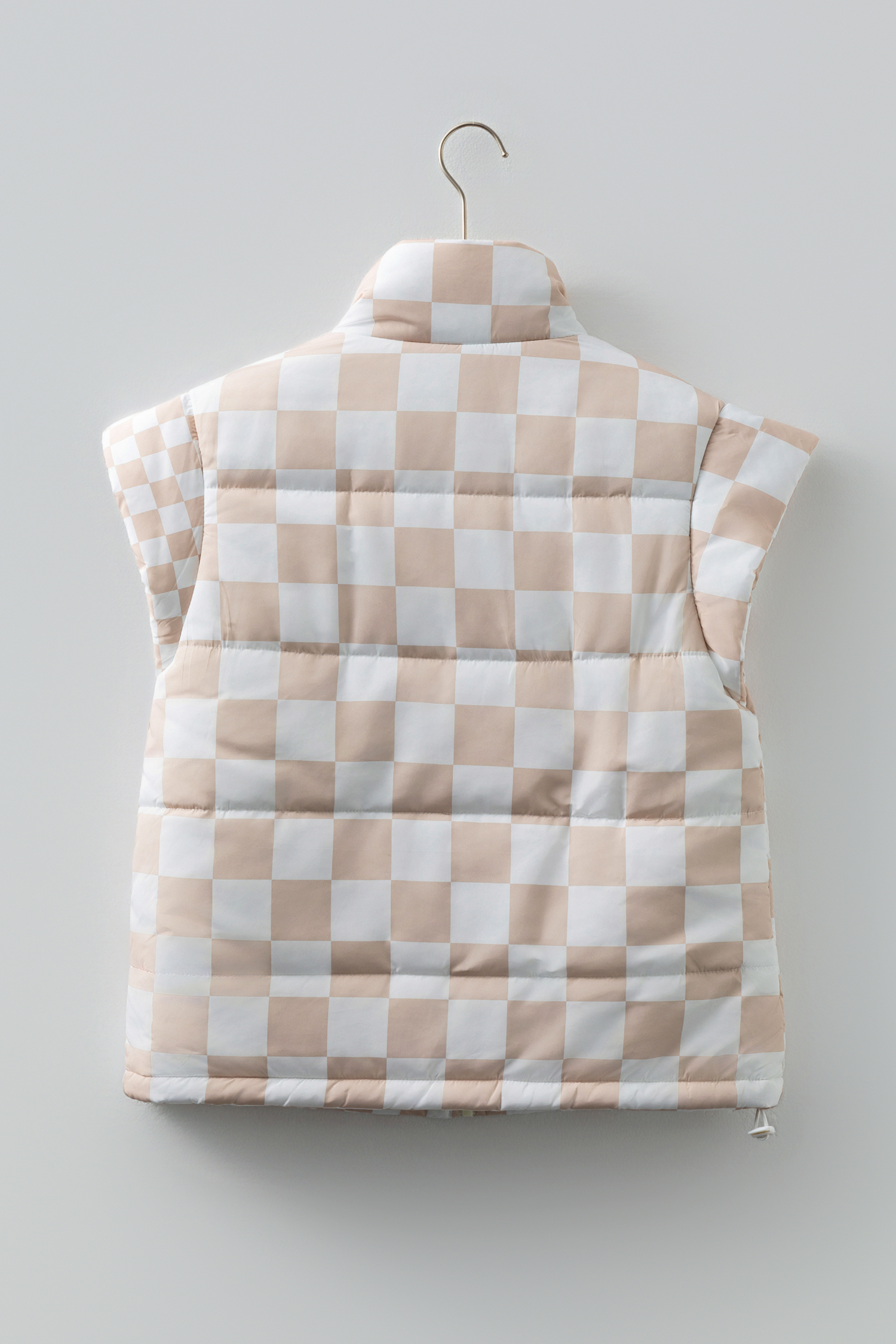 Khaki Contrast Plaid Quilted Button Zip Up Vest