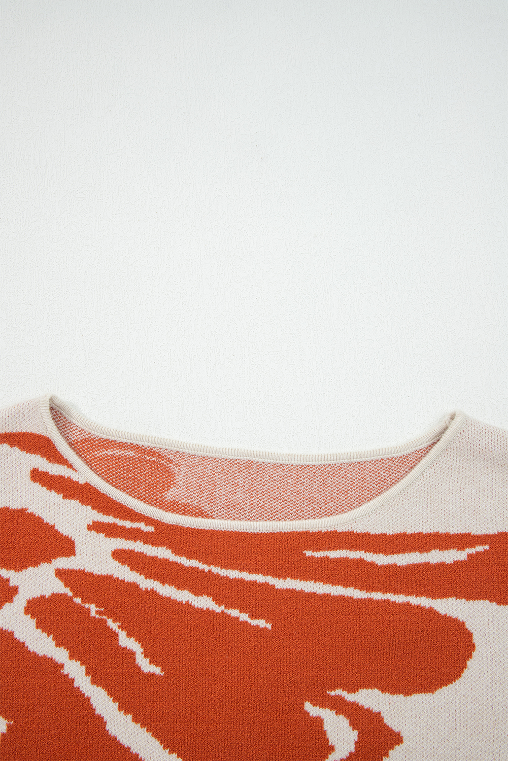 Beige Bold Flower Pattern Wide Sleeve Baggy Sweater