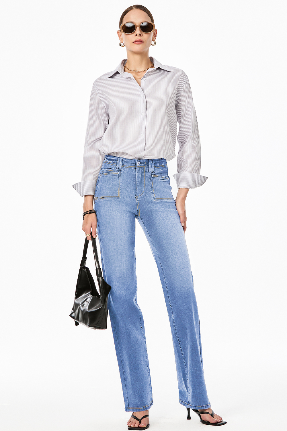 Beau Blue Loose Straight Leg Cropped High Waist Jeans
