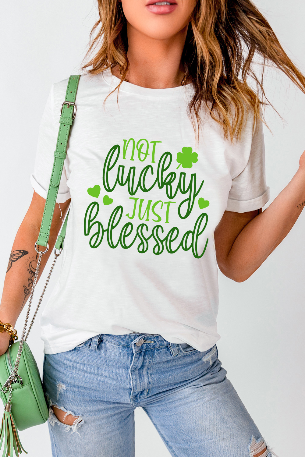 Black St. Patricks Lucky Clover Print O Neck T Shirt