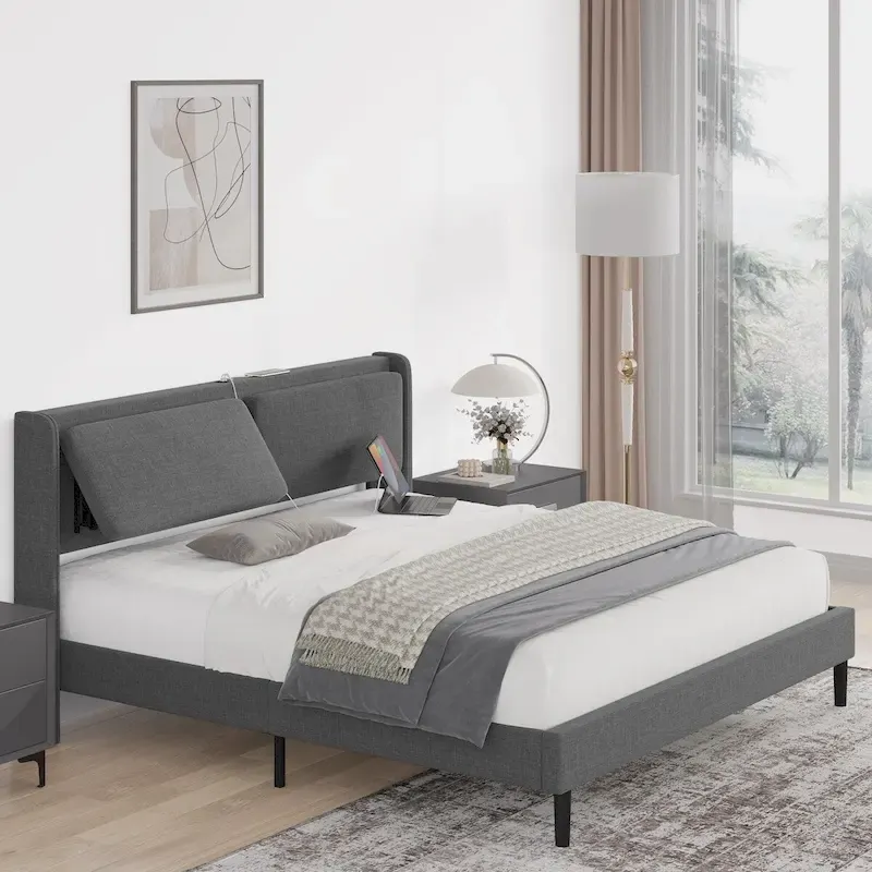 Queen Bed Frame Featuring USB Charging Ports
