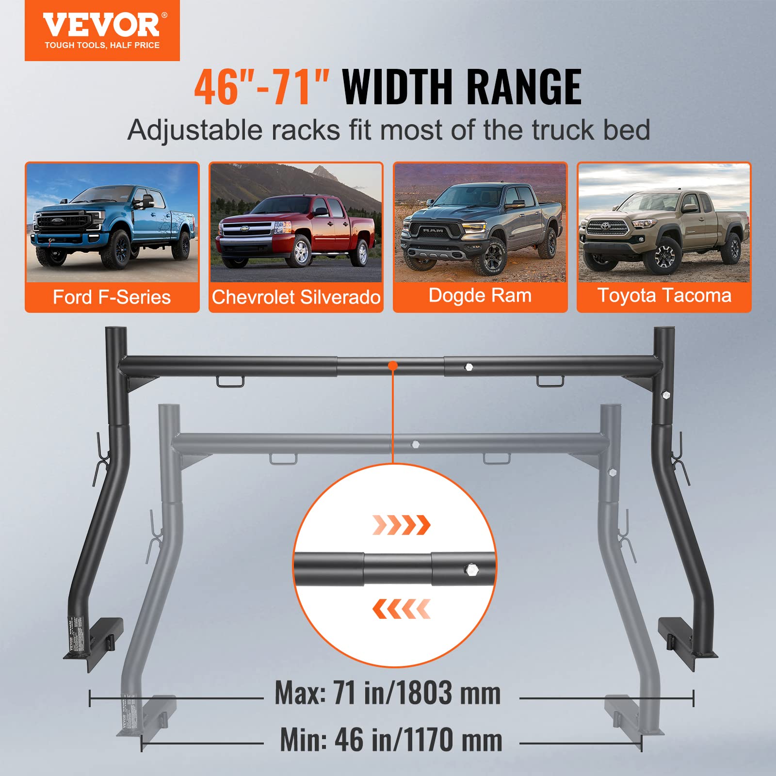 VEVOR Extendable Steel Truck Ladder Rack - 800 lbs Capacity