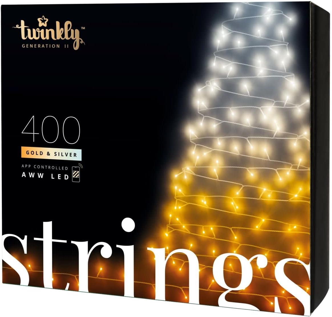 Twinkly Strings 600 LED RGB+Warm White, LED Light String, in-and Outdoor Smart Multicolor LED Lights, Christmas Lights, Mappable LEDs, Compatible with Alexa and Google Home, IP44, Green Wire, 157.5ft