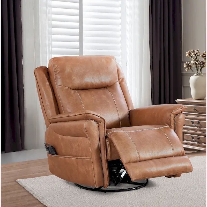 Christopher Knight Home Harrison Soft Power Swivel Rocker Recliner with Heating & Massage, Featuring Pillow Top Arms for Living Areas