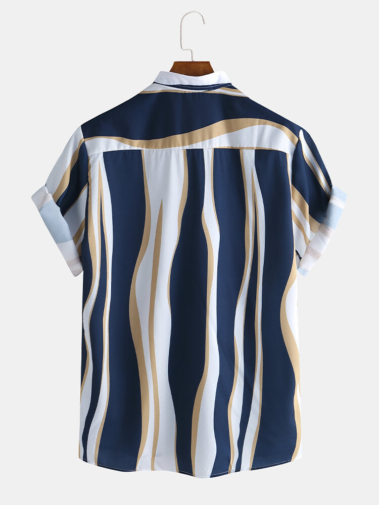 Wave Stripes Lapel Shirts