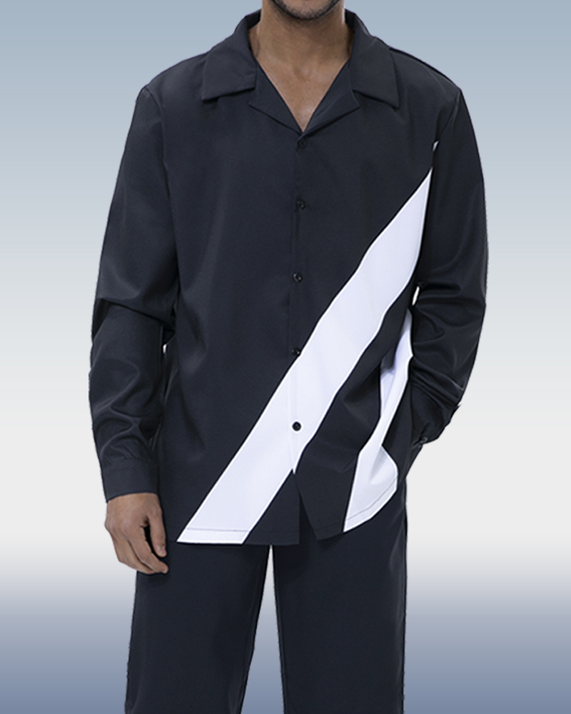 Suitmens Black Walking Suit 2 Piece Long Sleeve Set