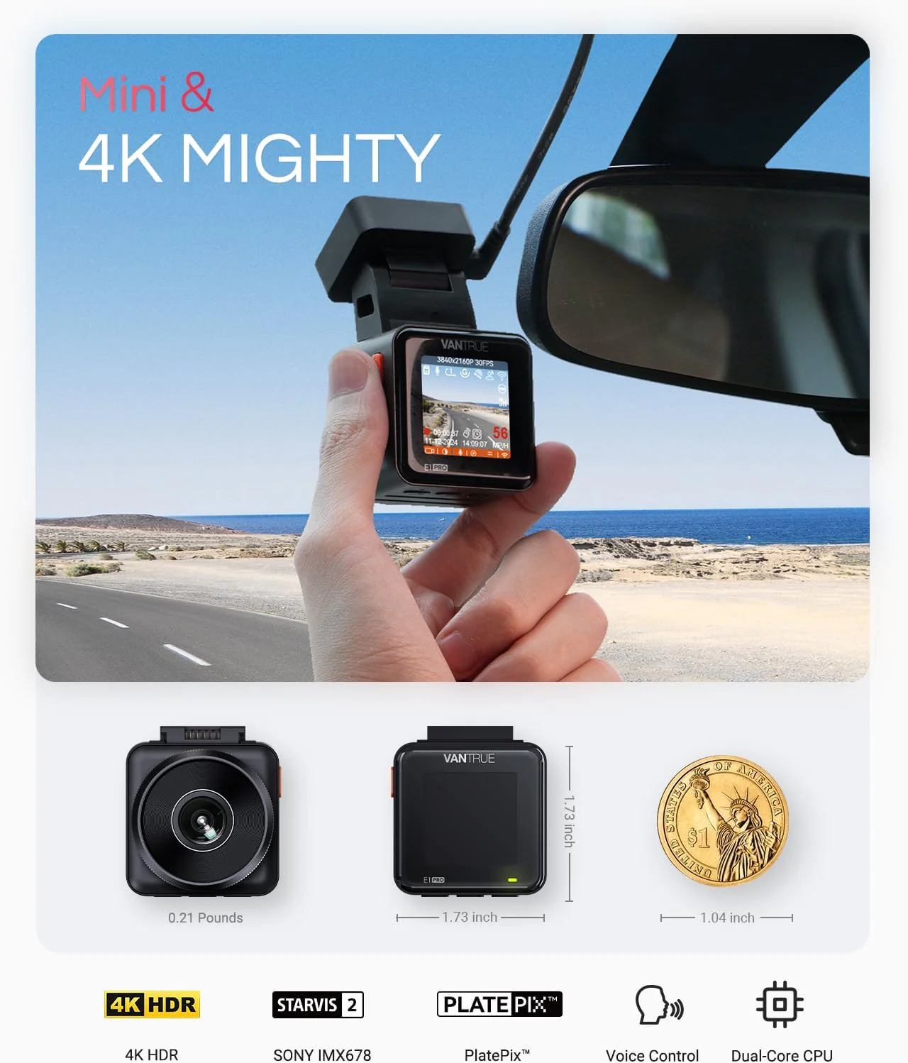 Vantrue E1 Pro 4K Mini STARVIS 2 Dash Cam Support 1TB Max