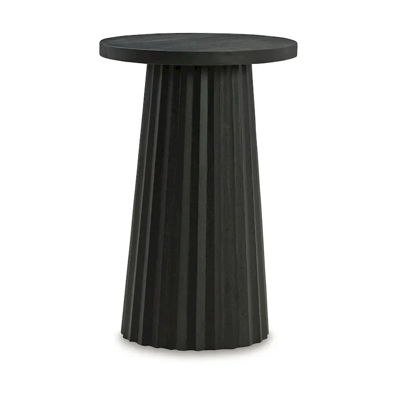 Ceil Round Accent Table with Classic Black Fluted Solid Wood Base - 14 Inches