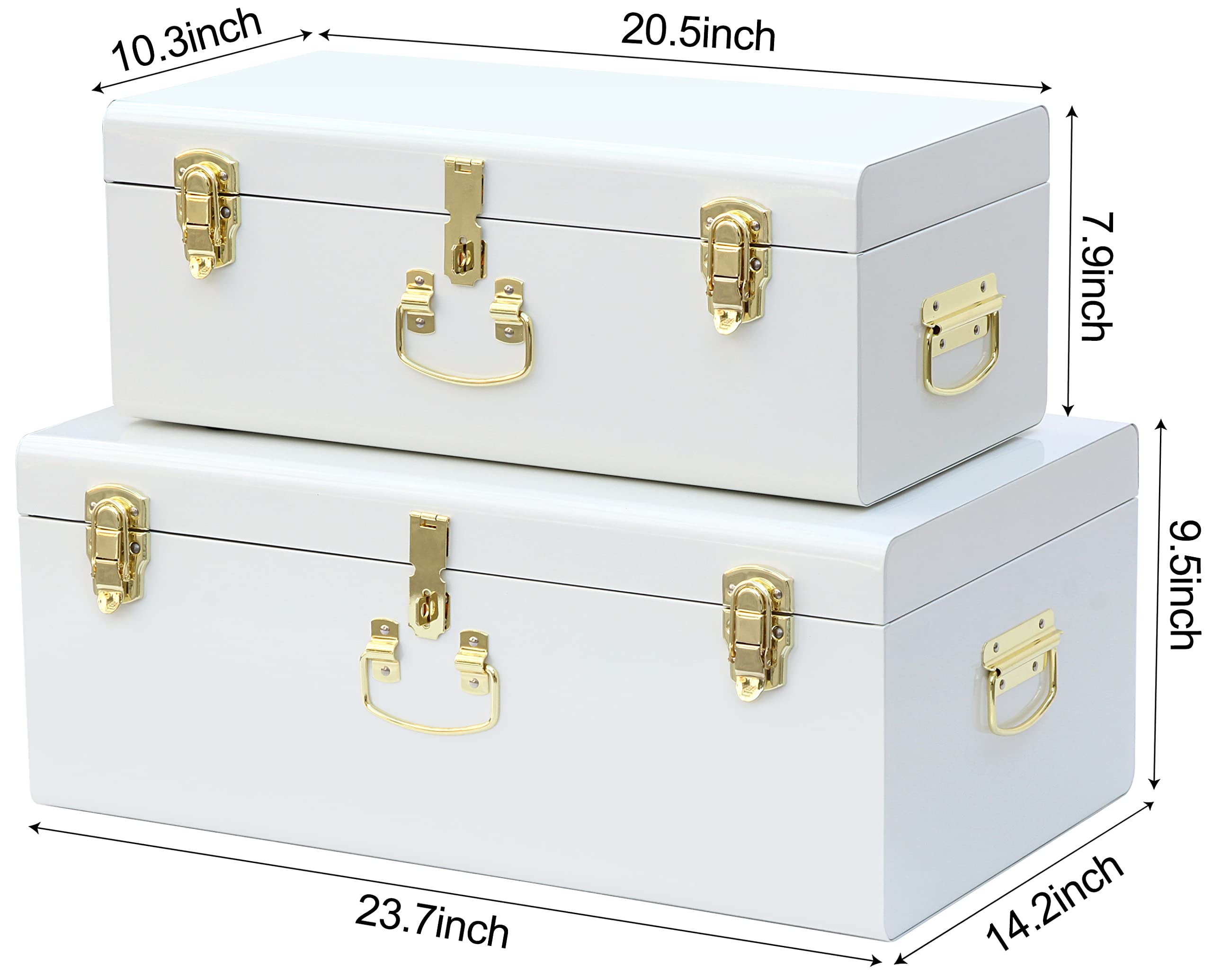 VIXDONOS Decorative Metal Storage Trunks Set of 2, White