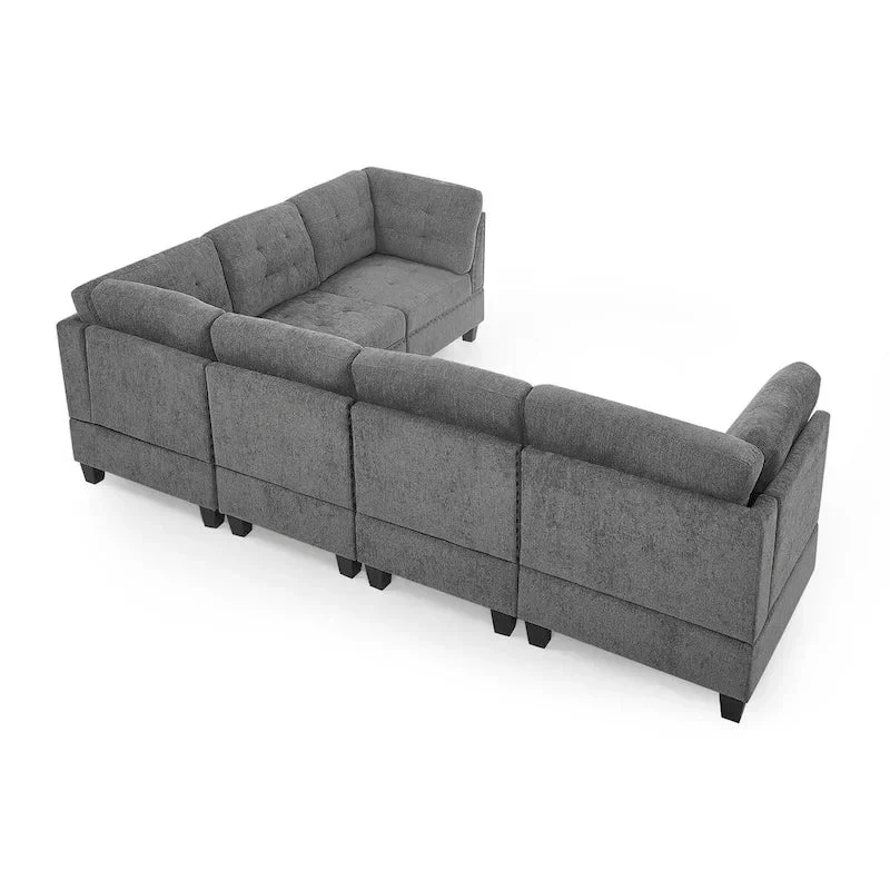 Grey Chenille L-Shaped Modular Sectional Sofa Set with Three Individual Chairs and Three Corner Pieces - Dimensions: 116W x 89.5D x 36.5H