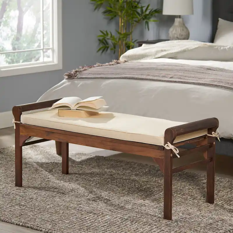 Christopher Knight Home Nelson Rustic Acacia Wood Bench with Cushion
