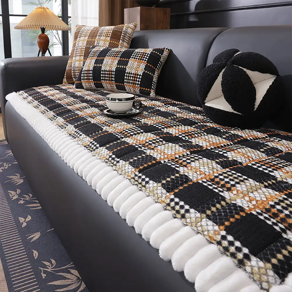 Striped Corduroy Sofa Scratch-Resistant Protective Non-Slip Couch Cover