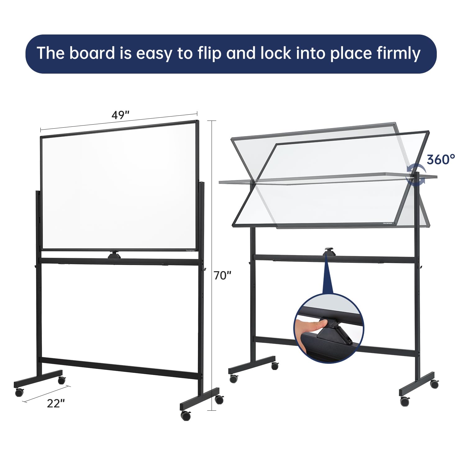 TSJ OFFICE Large Rolling Whiteboard - 48x32 Dry Erase Easel