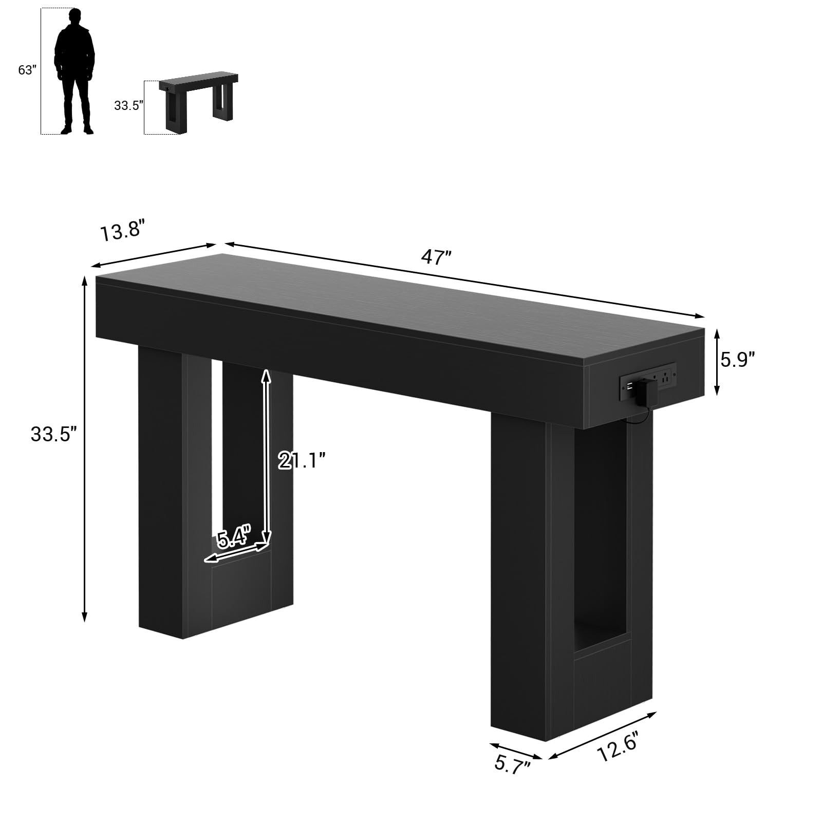 UNIKITO 47 Narrow Entryway Table with Socket & Sensor Light