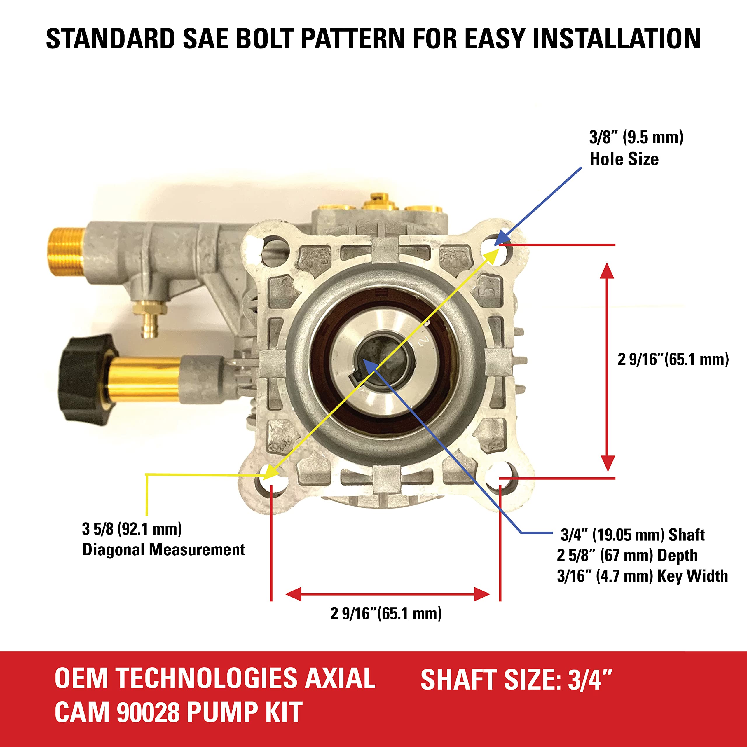 3300 PSI Horizontal Axial Cam Replacement Pressure Washer Pump Kit