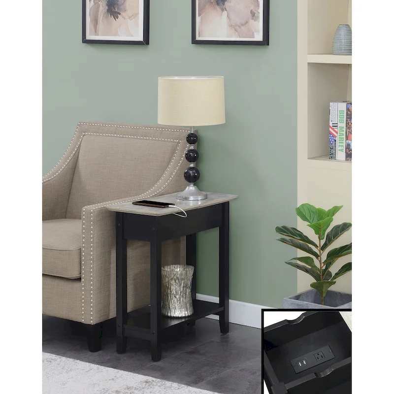American Heritage Flip Top End Table with Charging Station and Shelf by Convenience Concepts