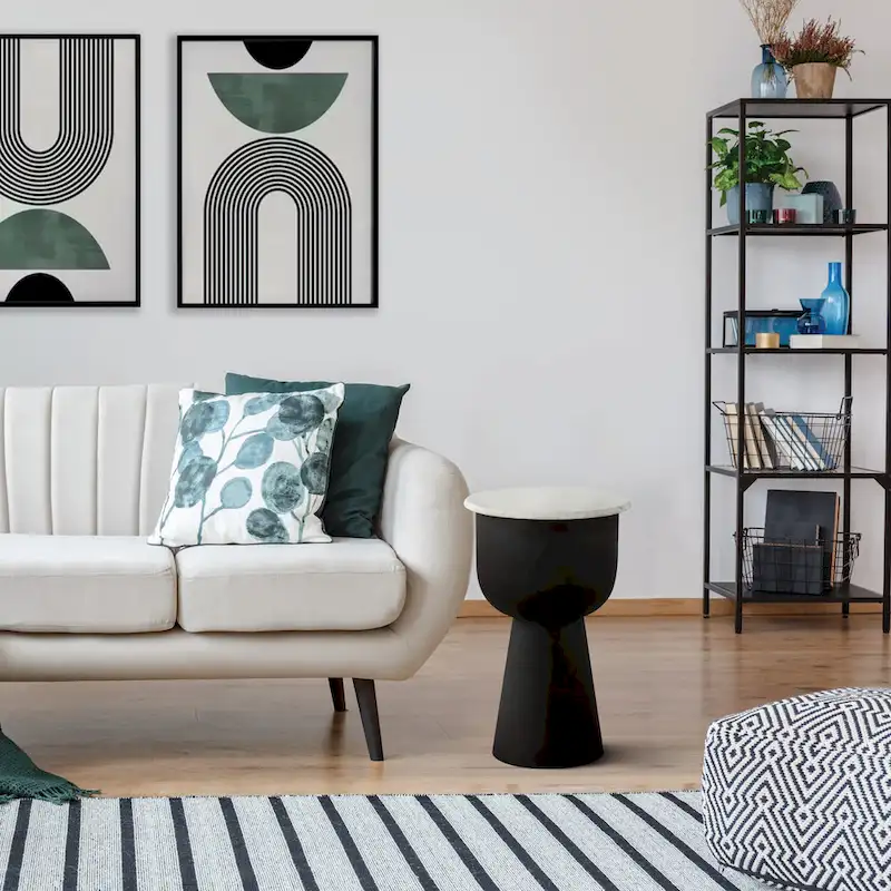 NILA Modern Black Side Table with White Marble Top - Stylish Accent for Living Room & Bedroom