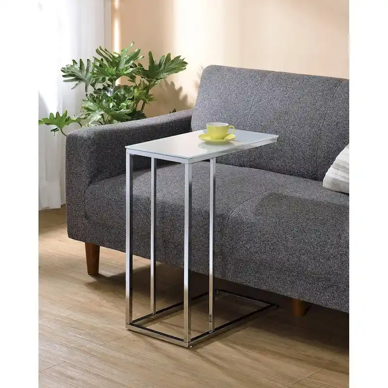 Chrome and White Glass Top Accent Table