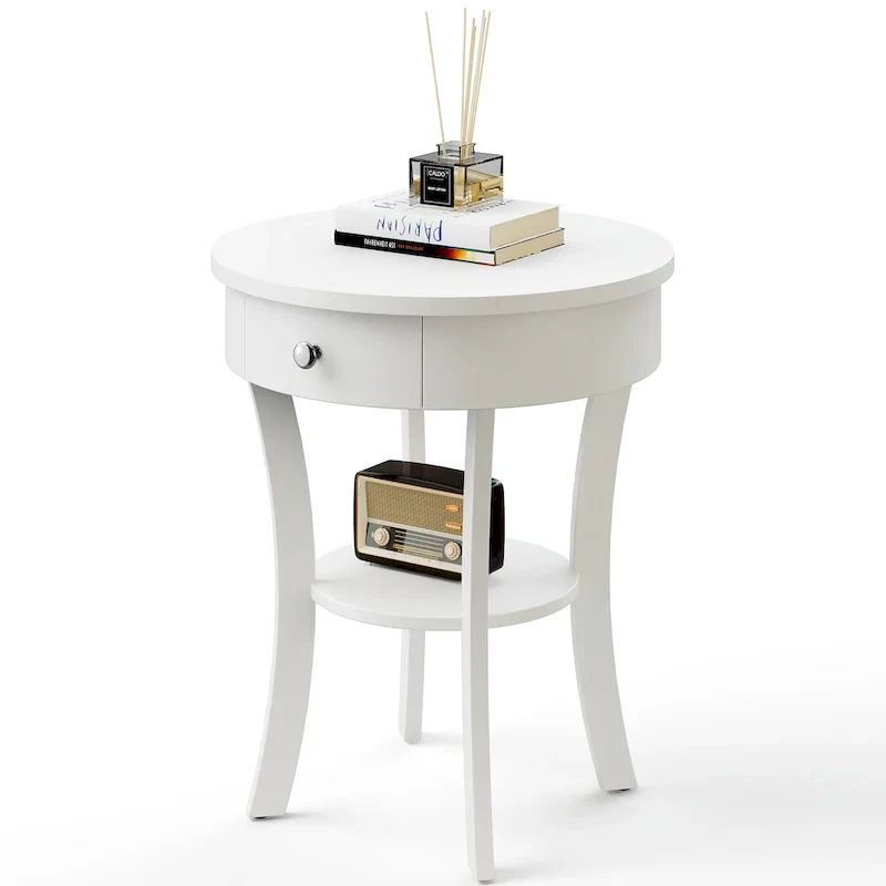 Costway Round 2-Tier Side Table - Versatile Nightstand for Bedroom and Living Room