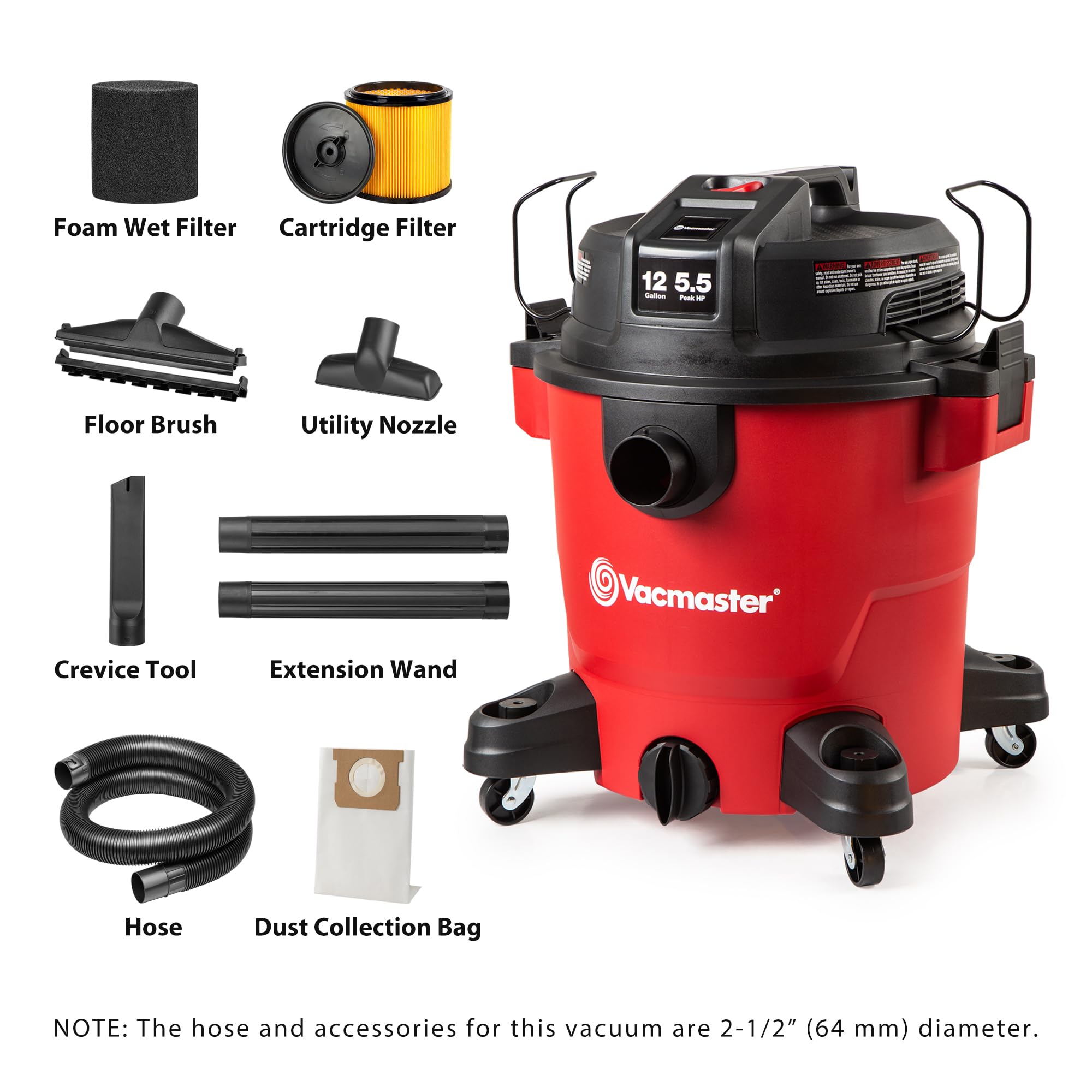 VACMASTER 12-Gallon Heavy-Duty Wet/Dry Vacuum - 5.5 HP