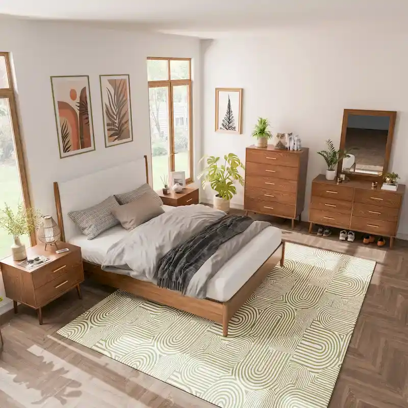 Beau Midcentury 6-Piece Walnut Queen Bedroom Set by Furniture of America