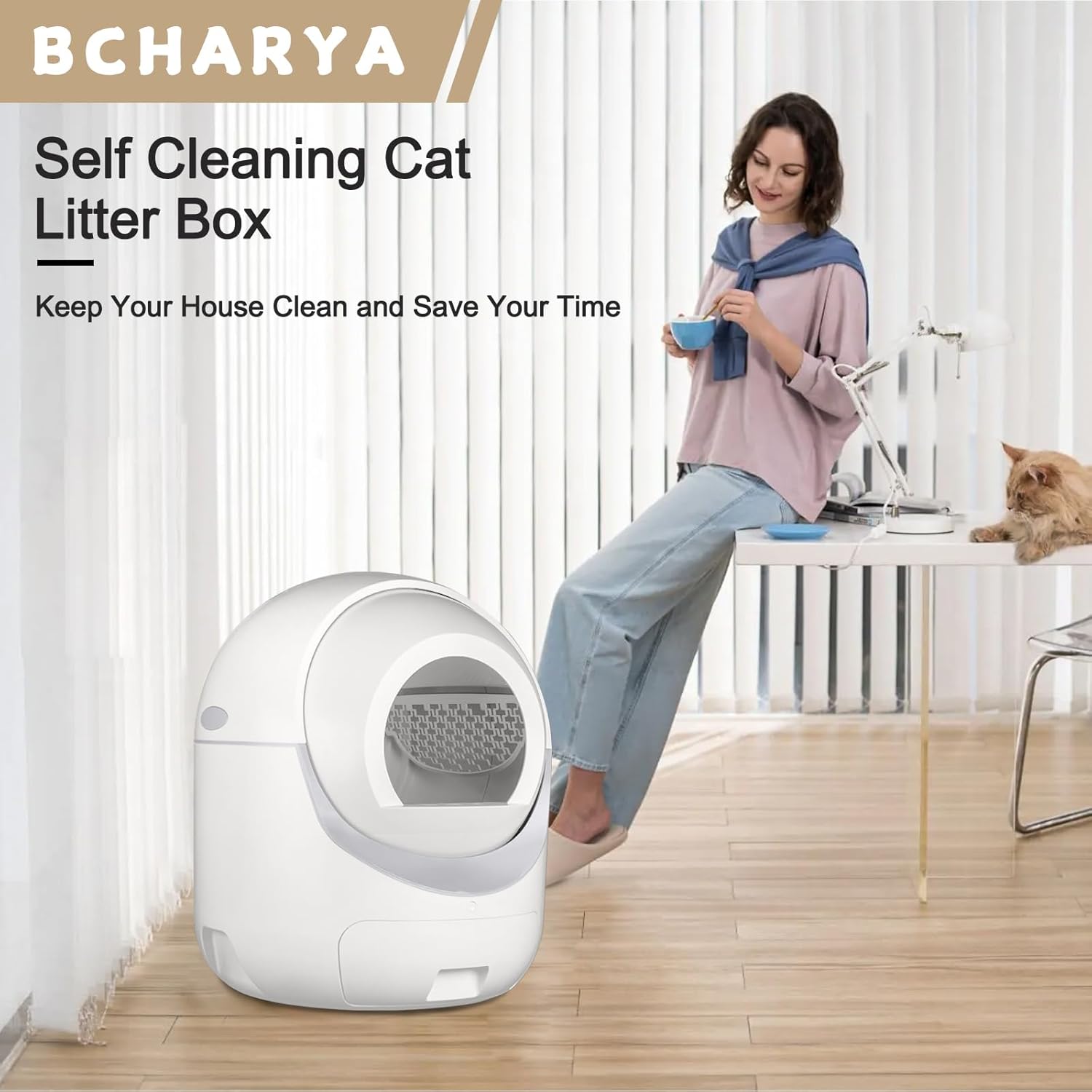 BCHARYA Self Cleaning Cat Litter Box with App Control