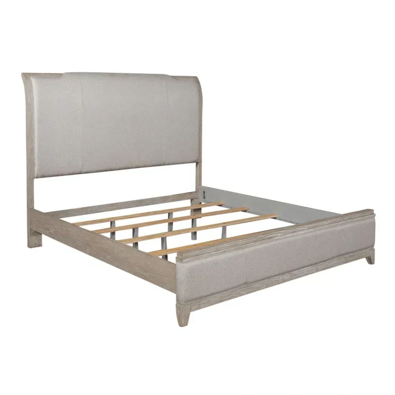 Belmar King Upholstered Bed in Washed Taupe and Silver Champagne