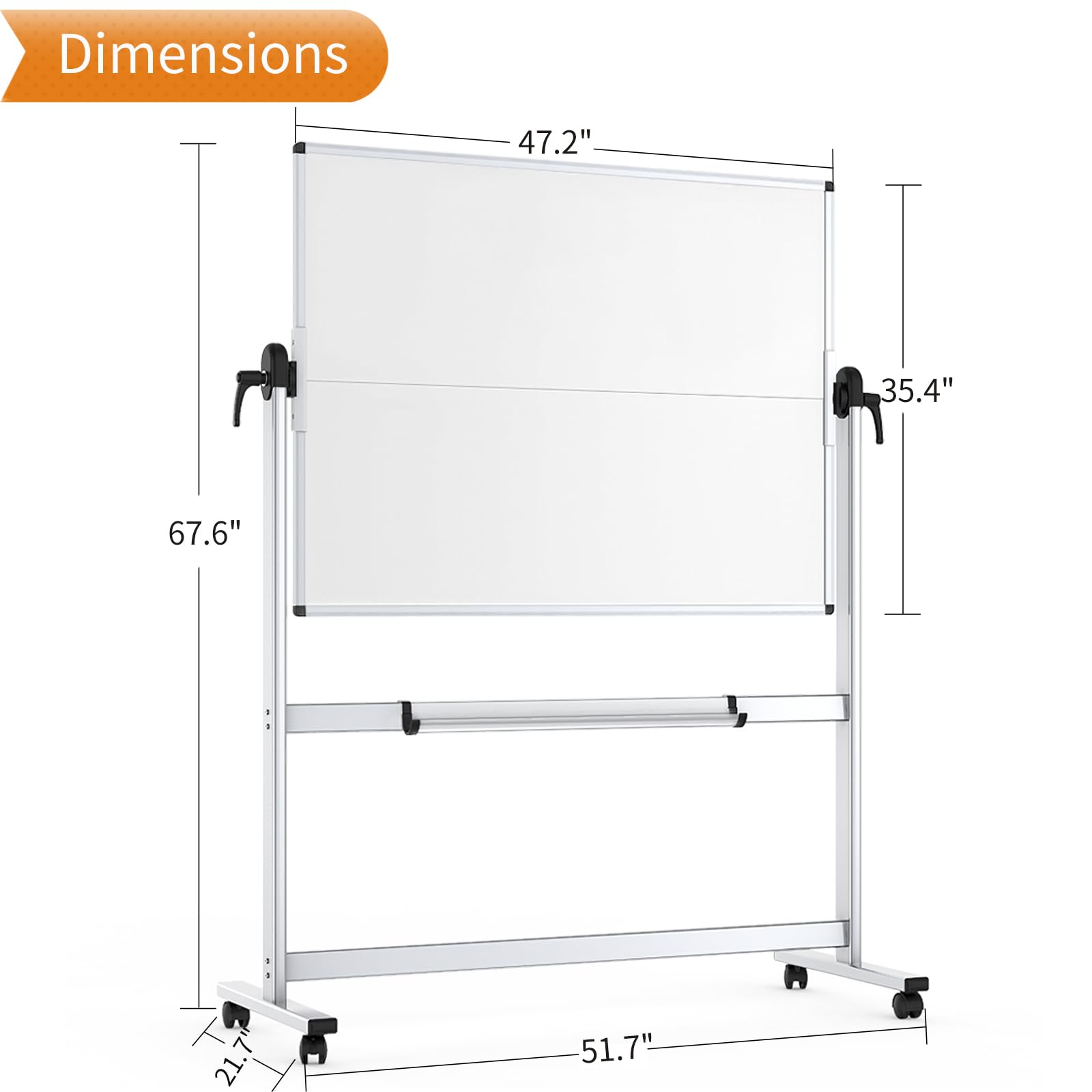 VIZ-PRO Rolling Whiteboard 48 x 36 Mobile Magnetic Board