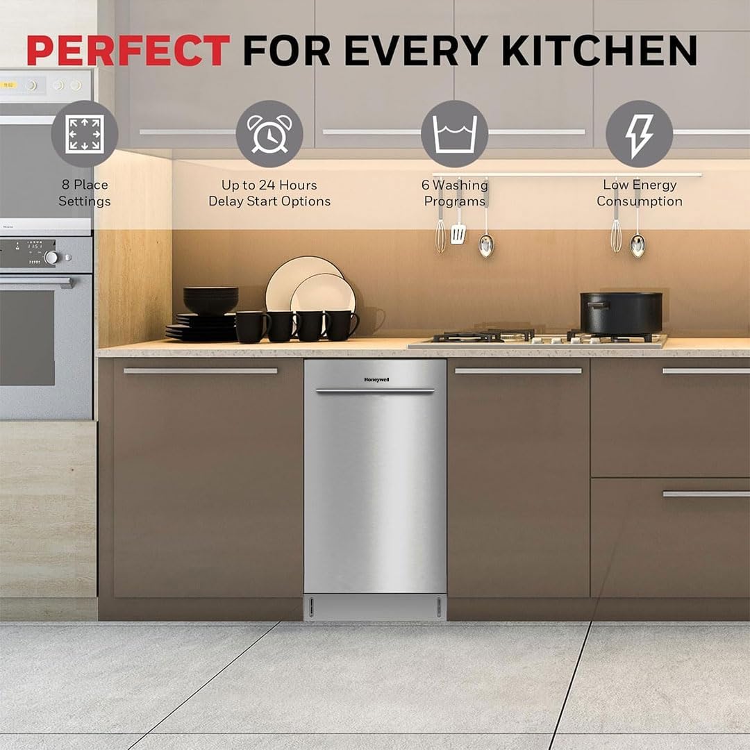 18 Inch Built In Dishwasher 8 Place Settings 6 Wash Programs Stainless Steel Tub Energy Star Certified HDS18SS