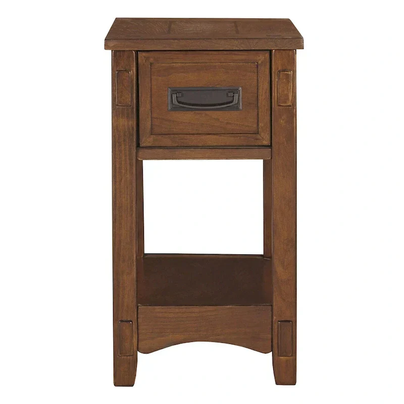 Brown Chairside End Table with 1 Drawer and Open Bottom Shelf