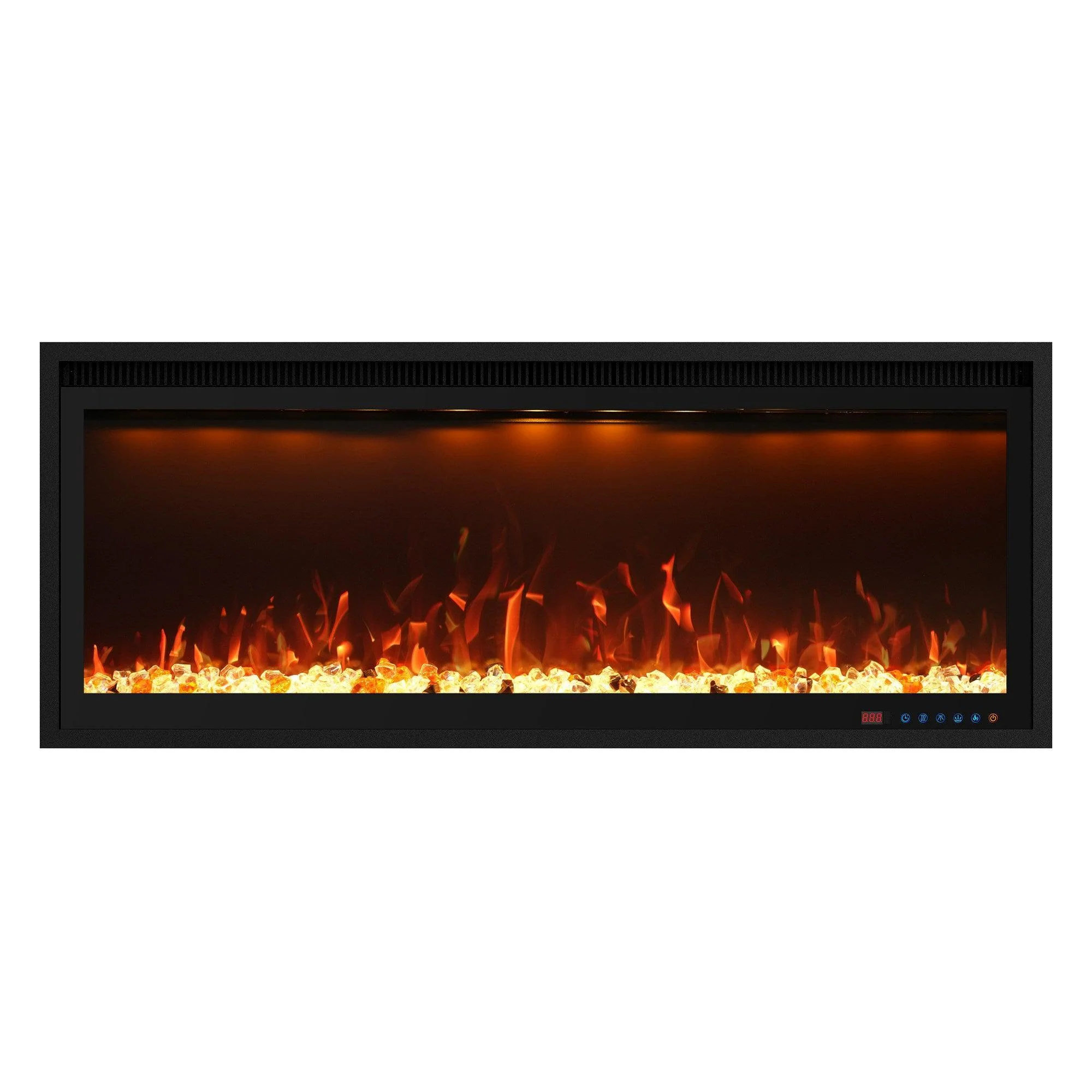 Black Wall-Mount Electric Fireplace Timer 3-Color Flame with LED Light, Smart APP Control