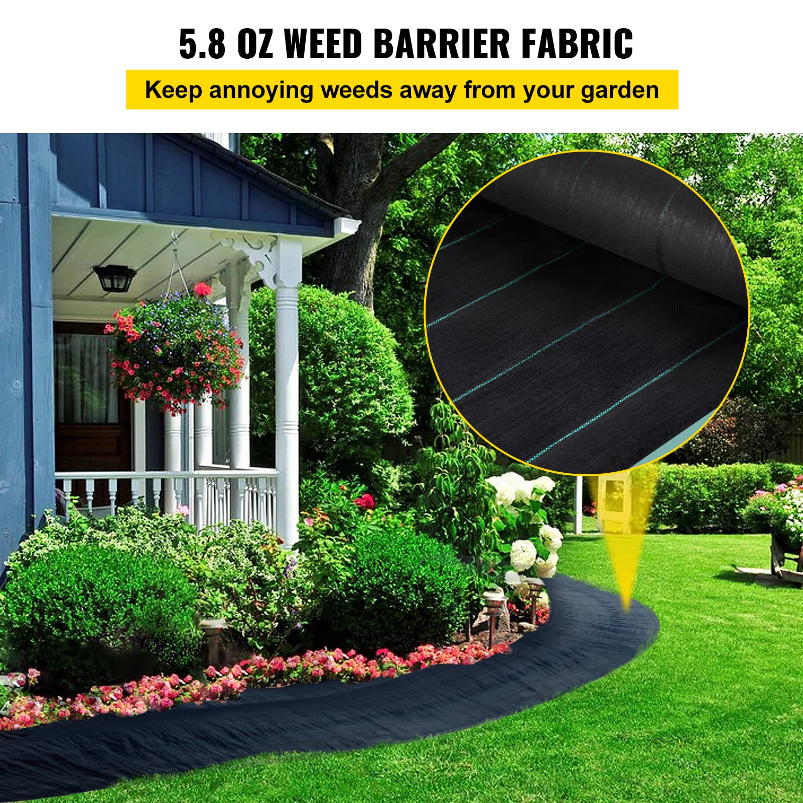 VEVOR Weed Fabric Barrier Heavy Duty 4x300FT 5.8oz