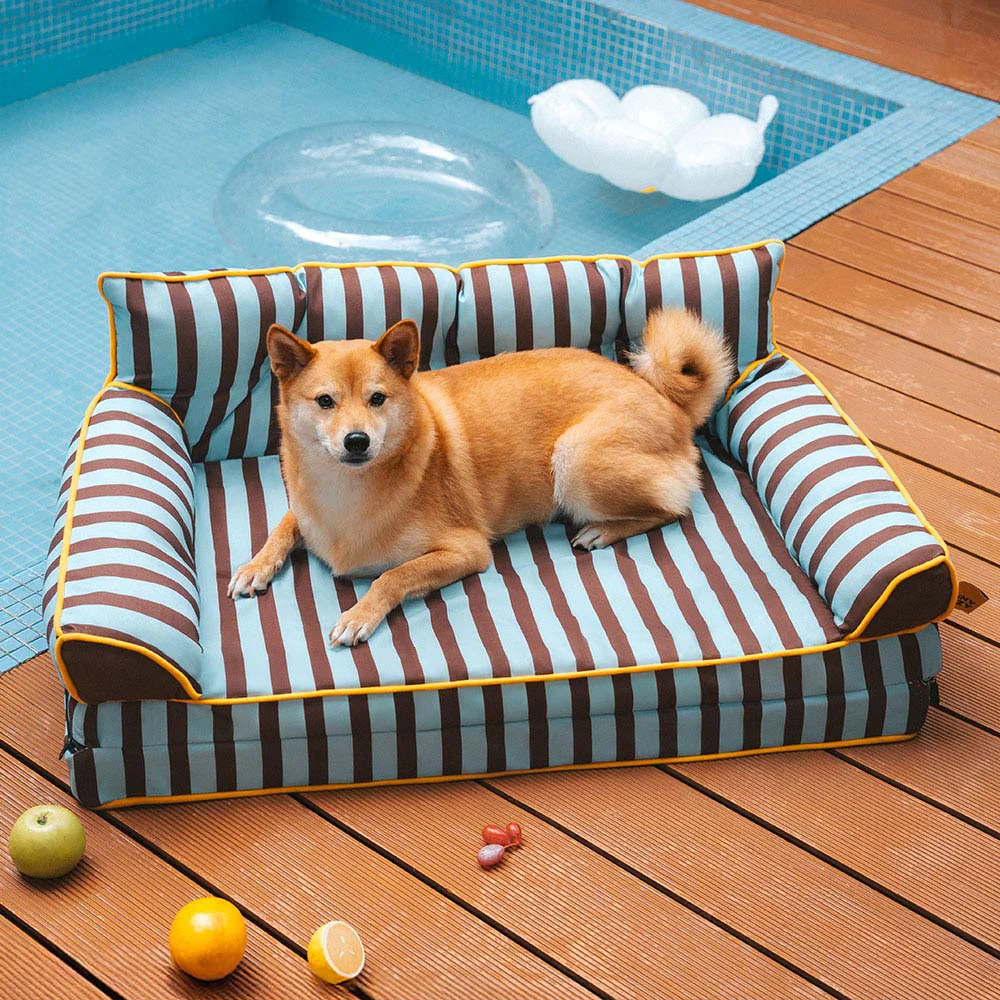 Stripe Waterproof Foldable Large Dog Sofa Bed for Crate