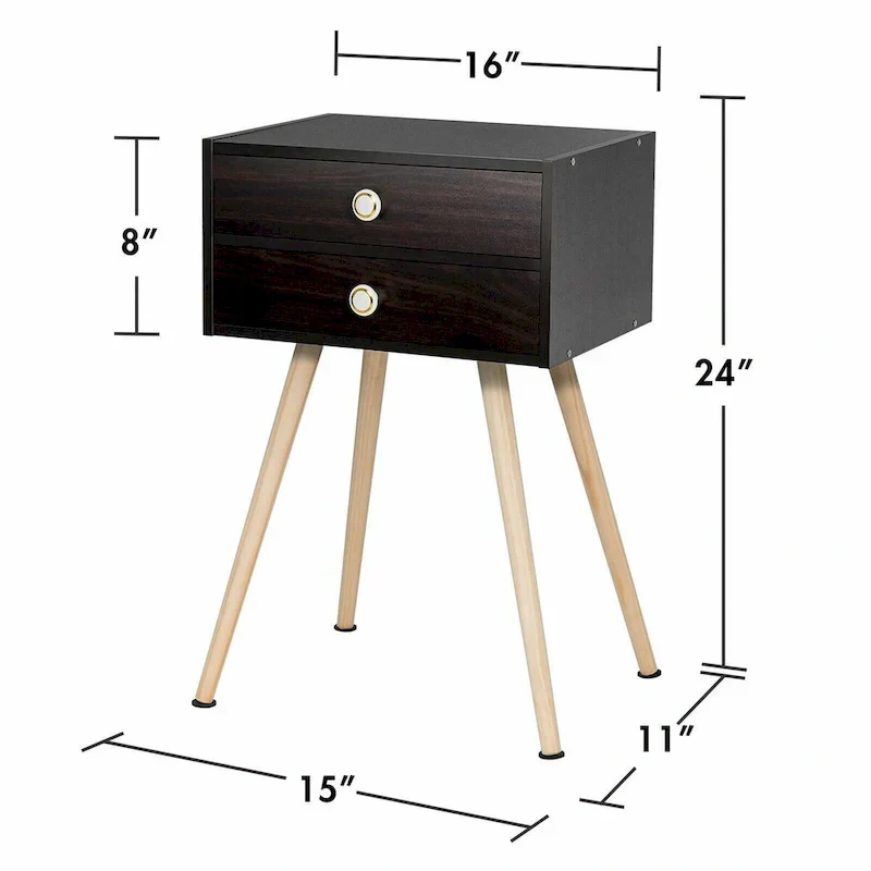 Brown Mid-Century Modern Nightstand with 2 Drawers