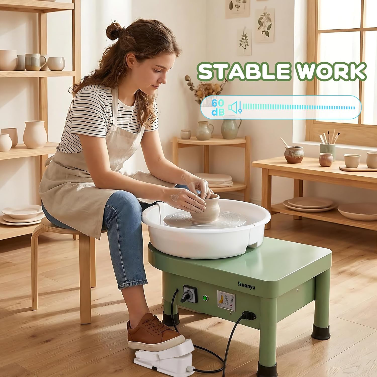 25cm Pottery Wheel Machine Electric with Foot Pedal 10 Inch Ceramic Forming Machine for Beginners with Detachable Basin for Home Studio