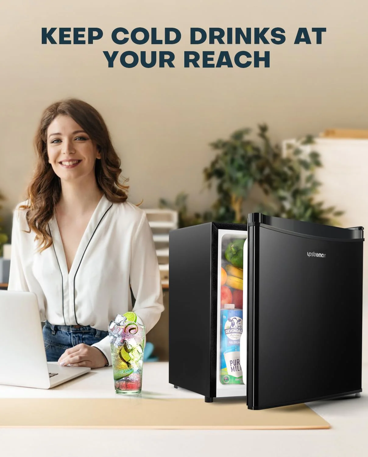 UPSTREMAN 1.7 Cu. Ft Mini Fridge with Freezer - Compact & Quiet
