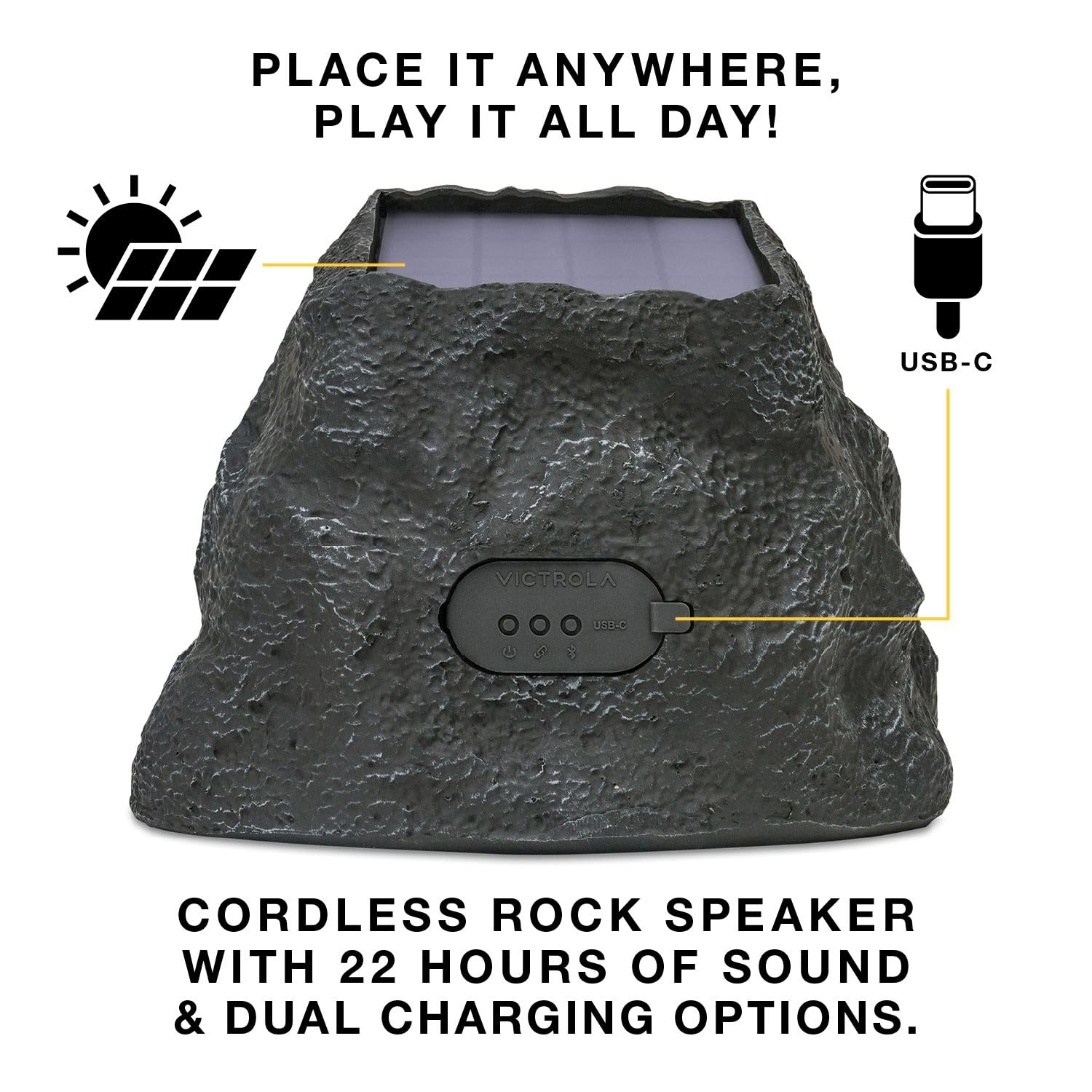 VICTROLA Rock Speaker Connect - Bluetooth Solar Rock Speaker