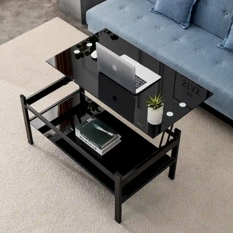 Black Glass Lift-Top Coffee Table