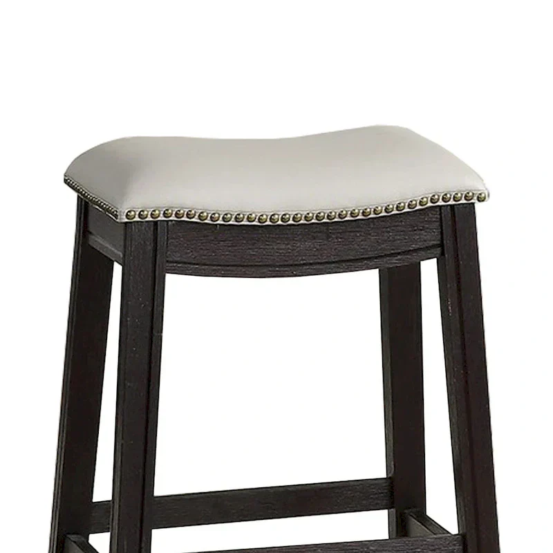 Set of 2 Gray Curved Leatherette Counter Stools with Nailhead Trim
