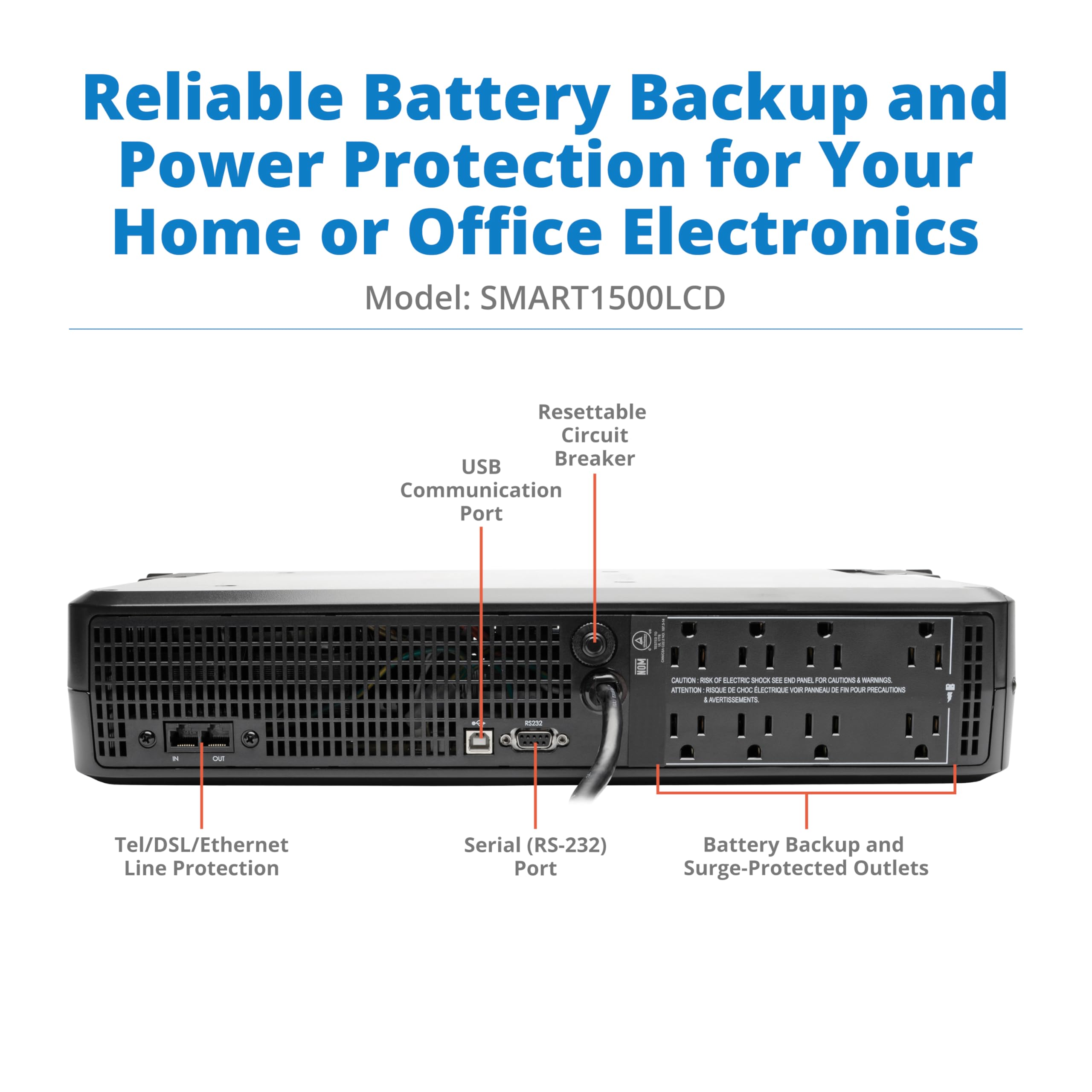 TRIPP LITE SMART1500LCD 1500VA Rack Mount UPS Battery Backup