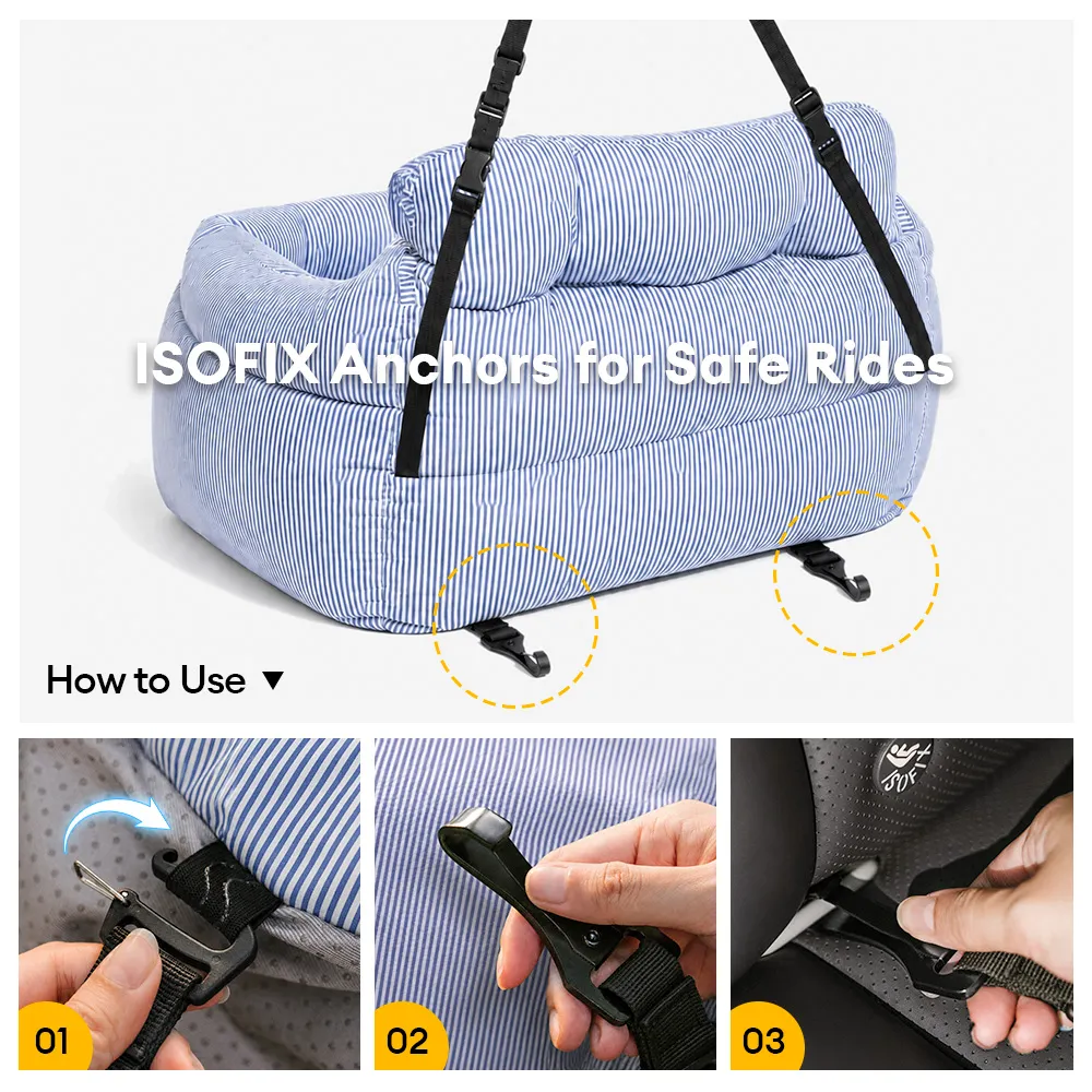 Portable ISOFIX Dog Car Seat Bed with LATCH System