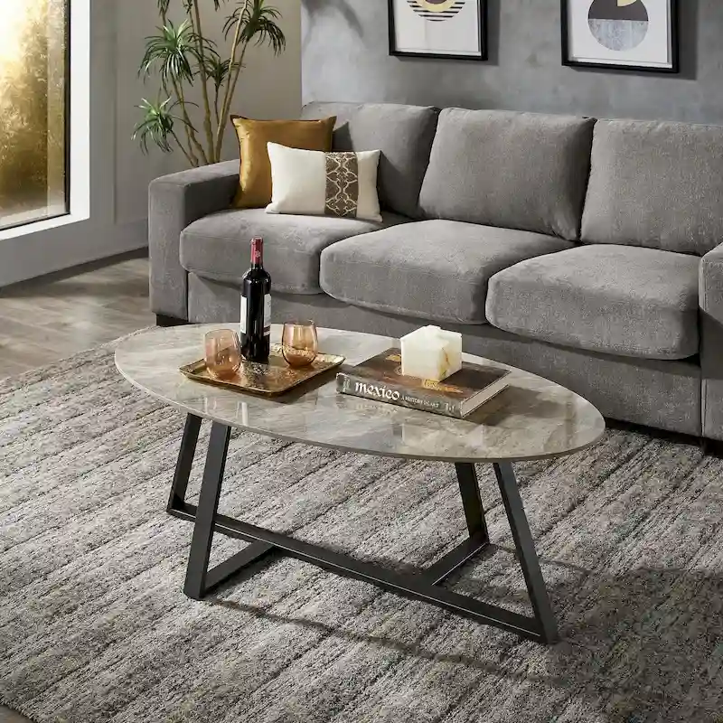 iNSPIRE Q Modern Jurmala Glossy Sintered Stone Tables with Grey Metal Base