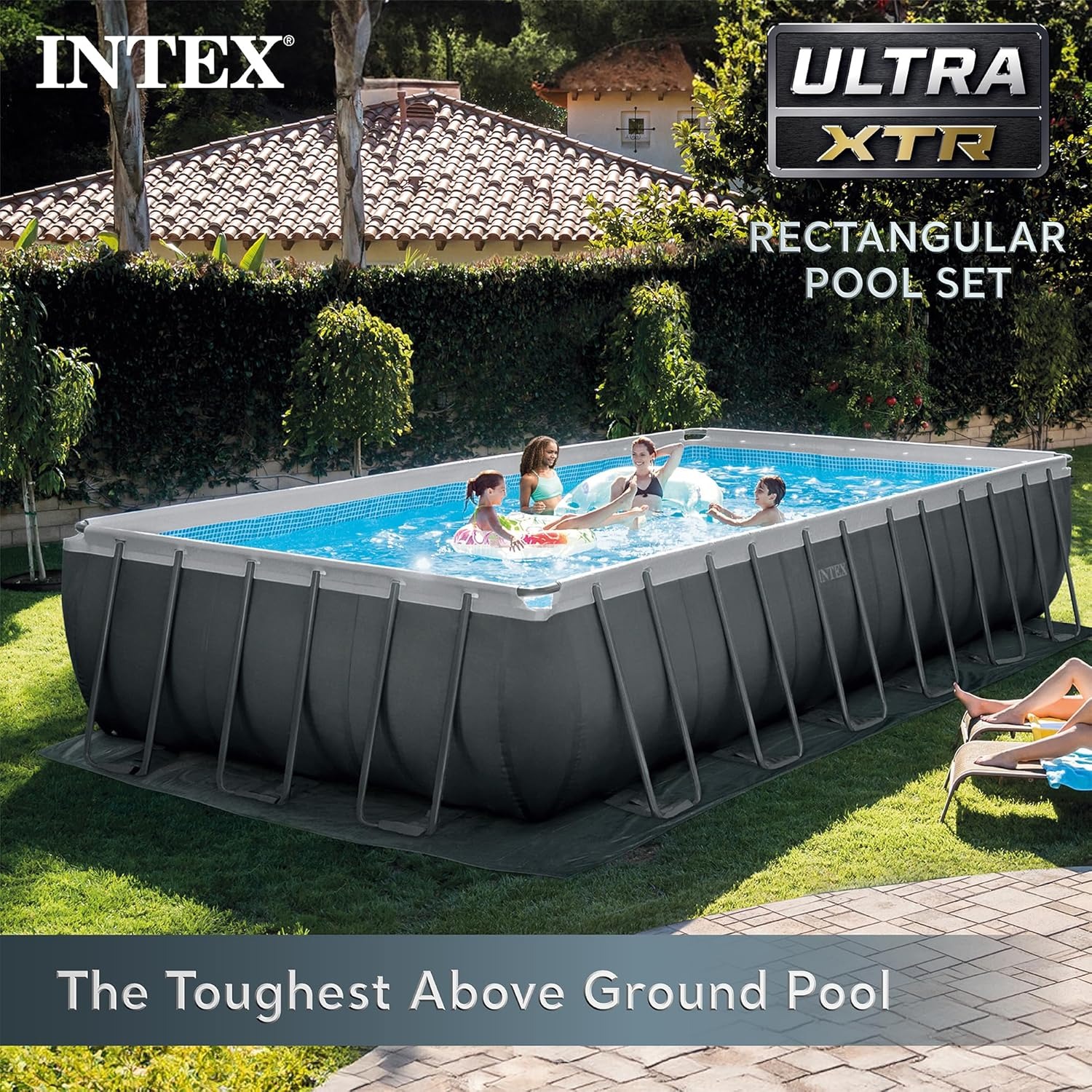 Rectangular Ultra XTR® Frame Above Ground Pool w/ Sand Filter Pump - 24' x 12' x 52