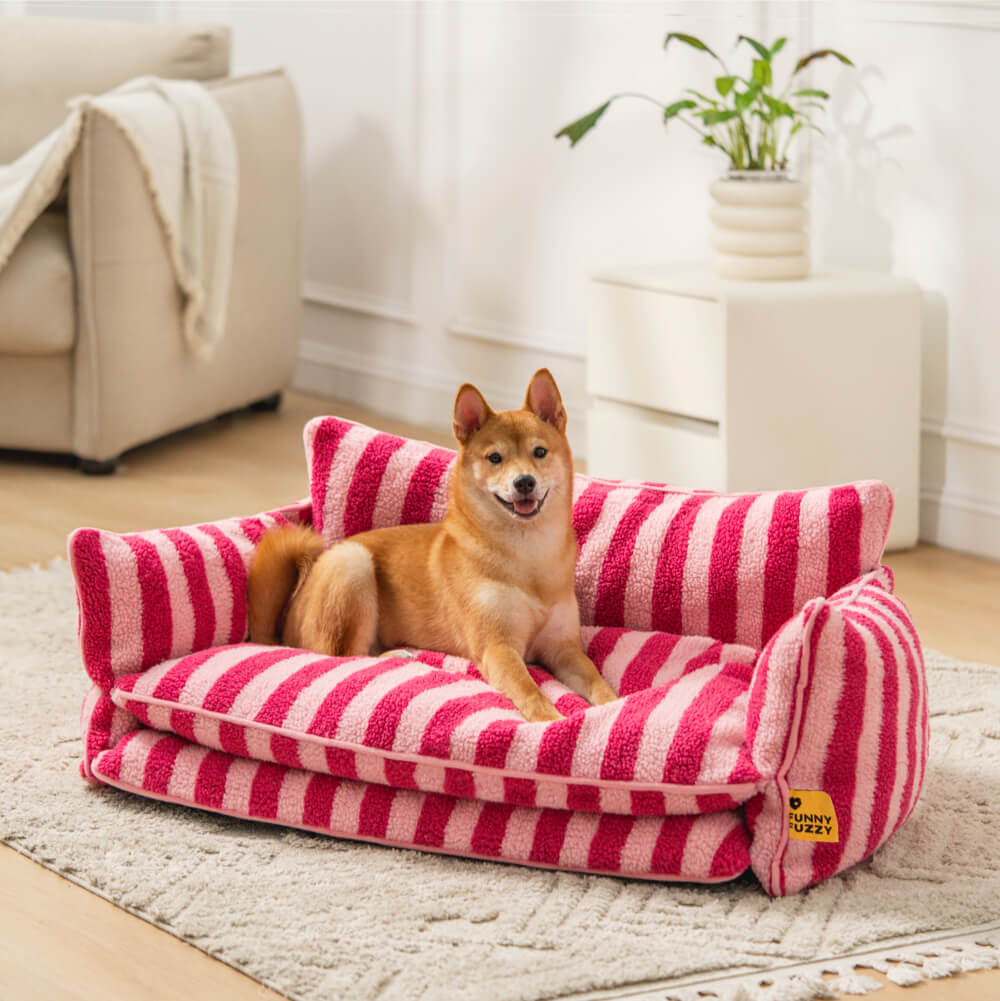 Trendy Striped Faux Lambswool Double Layer Dog & Cat Sofa Bed - Home Office