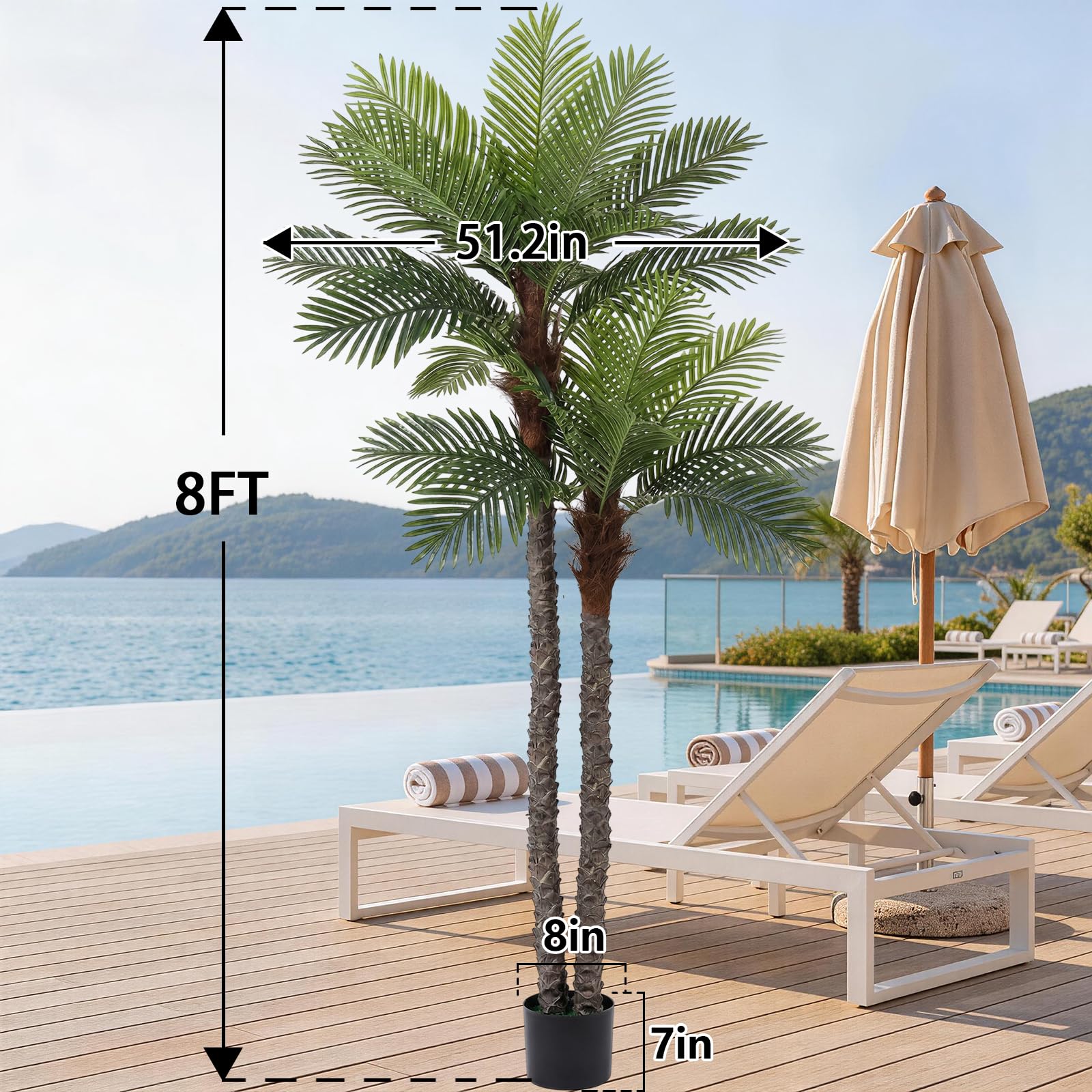 VIVATREES 8FT Faux Palm Tree - Artificial Golden Cane Indoor/Outdoor