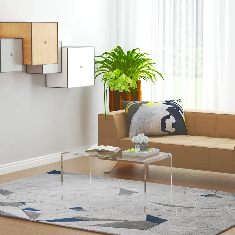 HomCom 32-Inch Long Clear Acrylic Waterfall Coffee Table - 20mm Thick Rectangle Design