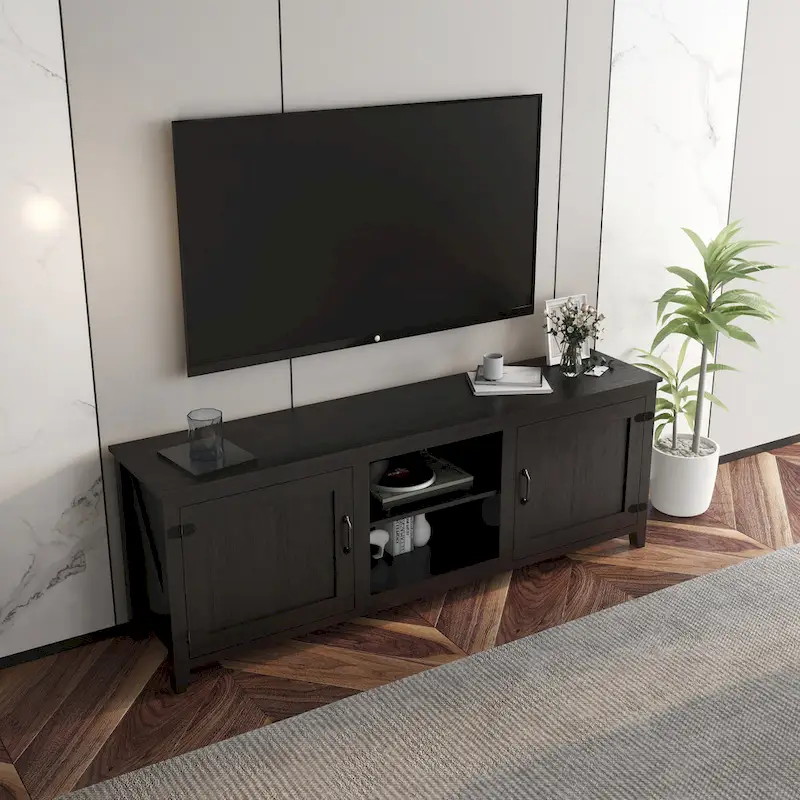 Versatile Industrial TV Stand with 2 Cabinets and 4 Shelves for Living Rooms, Bedrooms, and Playrooms